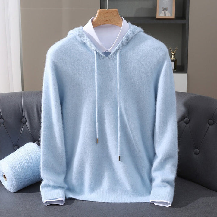 Men's Cashmere Hooded Pullover Knit Sweater - Blue