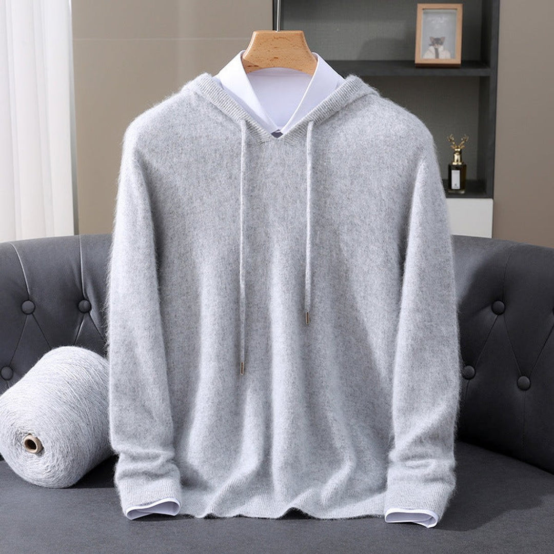 Men's Cashmere Hooded Pullover Knit Sweater - Gray