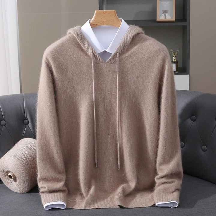 Men's Cashmere Hooded Pullover Knit Sweater - Camel
