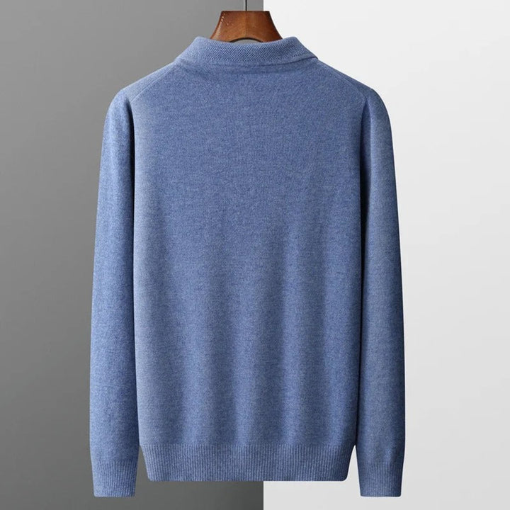Men's Cashmere Polo Knit Sweater Long Sleeve Button Collar Pullover