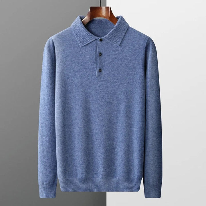 Men's Cashmere Polo Knit Sweater Long Sleeve Button Collar Pullover