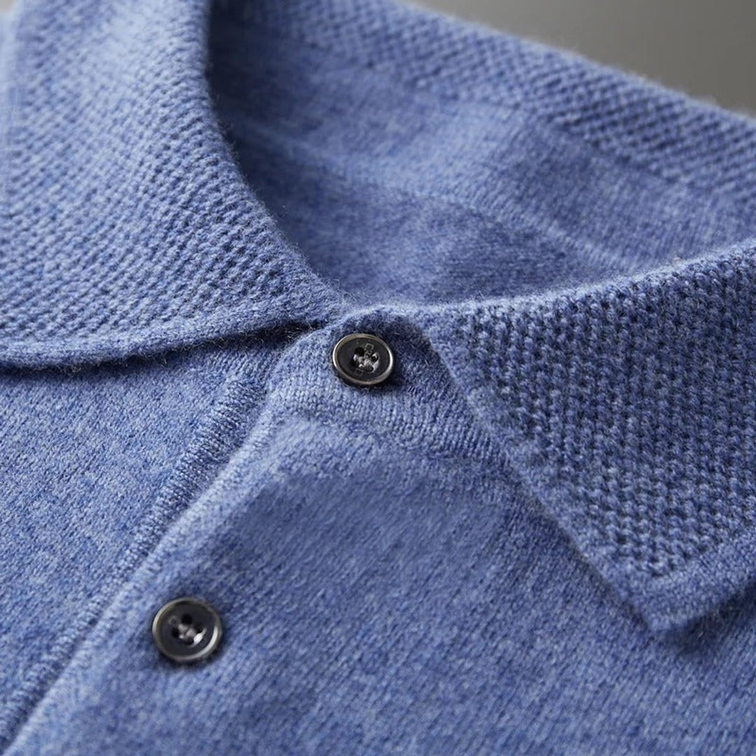 Men's Cashmere Polo Knit Sweater Long Sleeve Button Collar Pullover