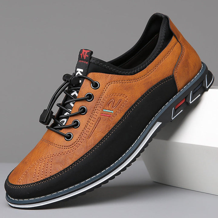 Men's Casual Lace-Up Faux Leather Low-Top Sneakers - Camel Brown