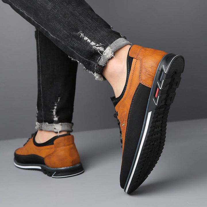 Men's Casual Lace-Up Faux Leather Low-Top Sneakers
