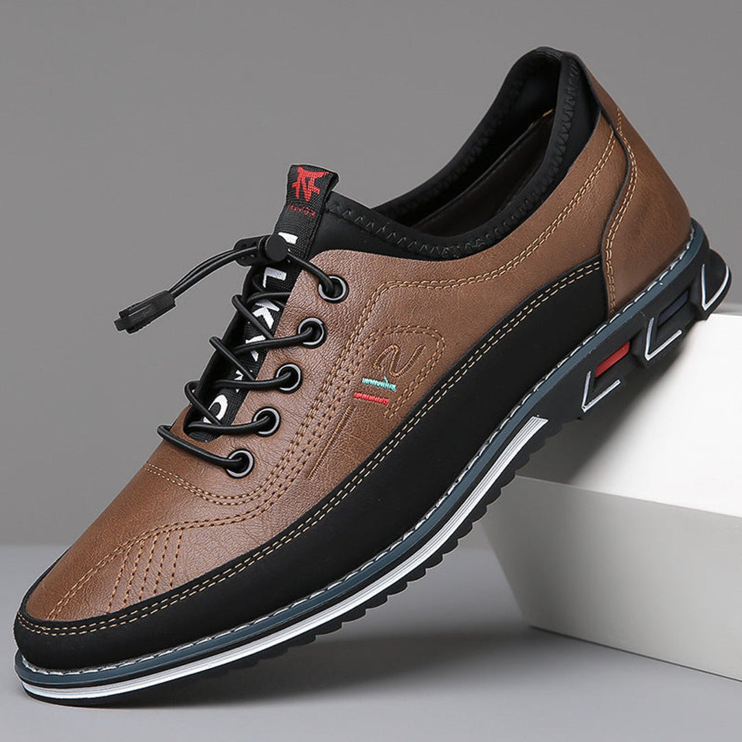 Men's Casual Lace-Up Faux Leather Low-Top Sneakers - Chestnut Tan