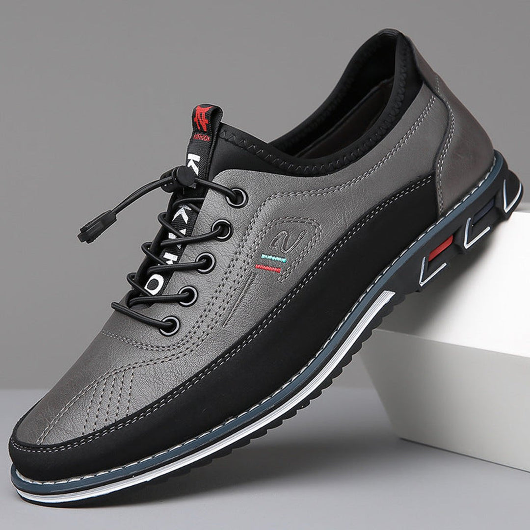 Men's Casual Lace-Up Faux Leather Low-Top Sneakers - Charcoal Gray