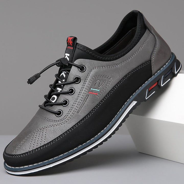 Men's Casual Lace-Up Faux Leather Low-Top Sneakers - Charcoal Gray