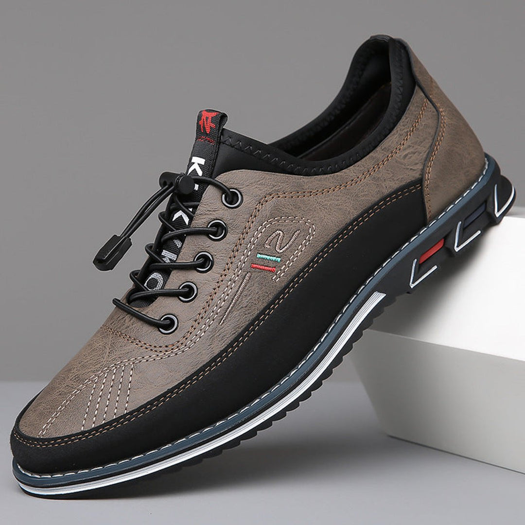 Men's Casual Lace-Up Faux Leather Low-Top Sneakers - Stone Gray