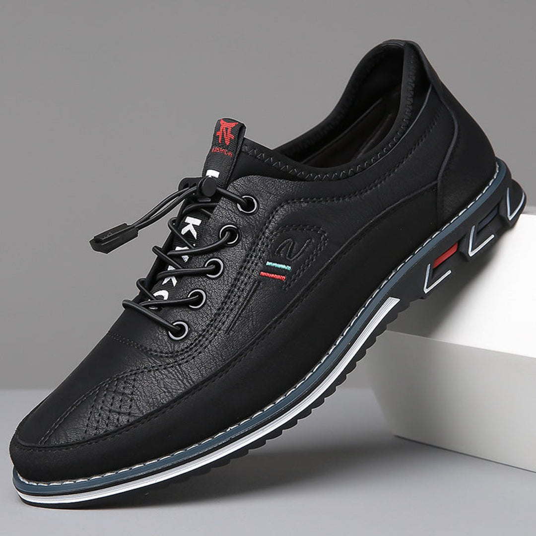 Men's Casual Lace-Up Faux Leather Low-Top Sneakers - Midnight Black
