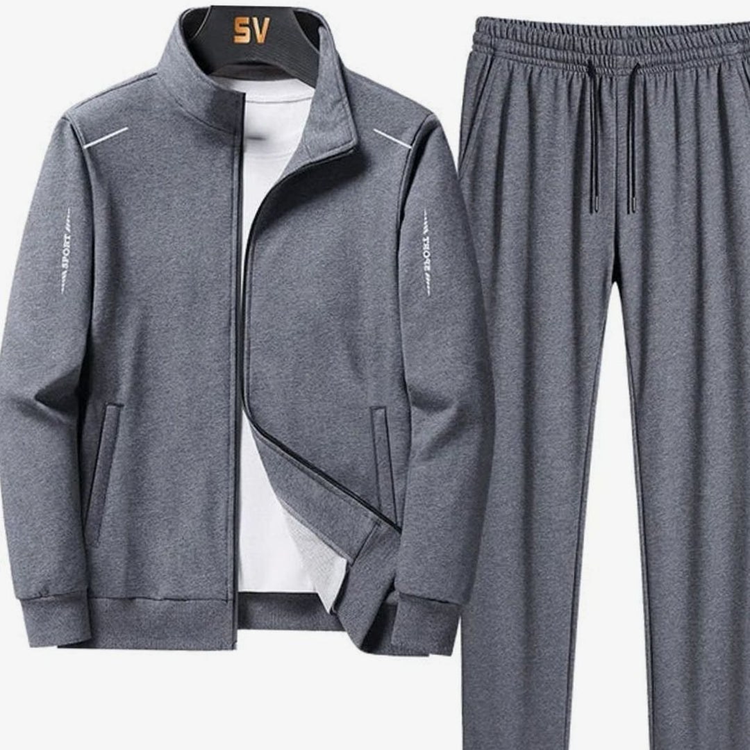 Men's Casual Tracksuit Two-Piece Zip-Up Jacket Jogger Set - Grey