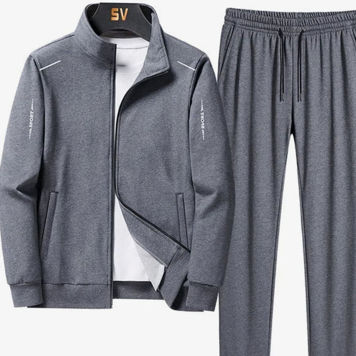 Men's Casual Tracksuit Two-Piece Zip-Up Jacket Jogger Set - Grey