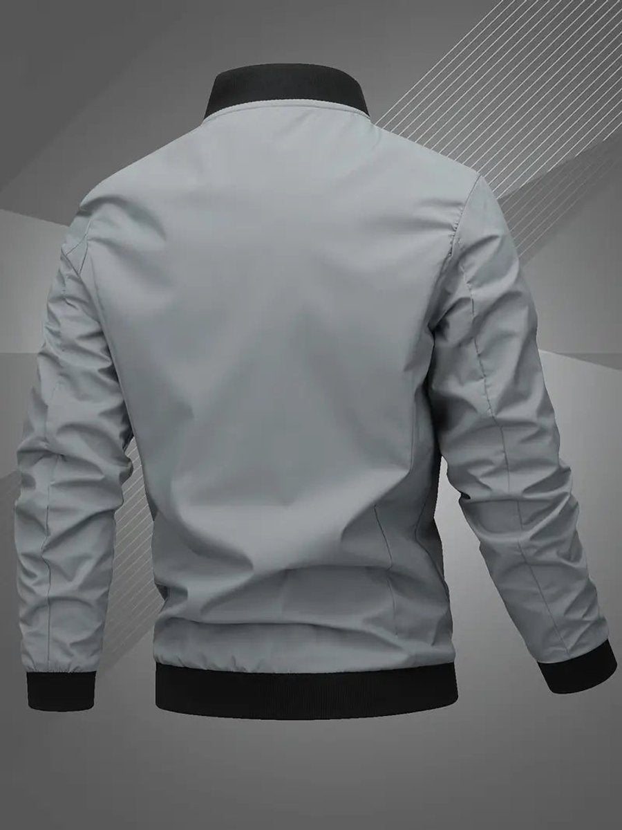 Men's Casual Zip-Up Polyester Bomber Jacket Baseball Collar - Space Gray