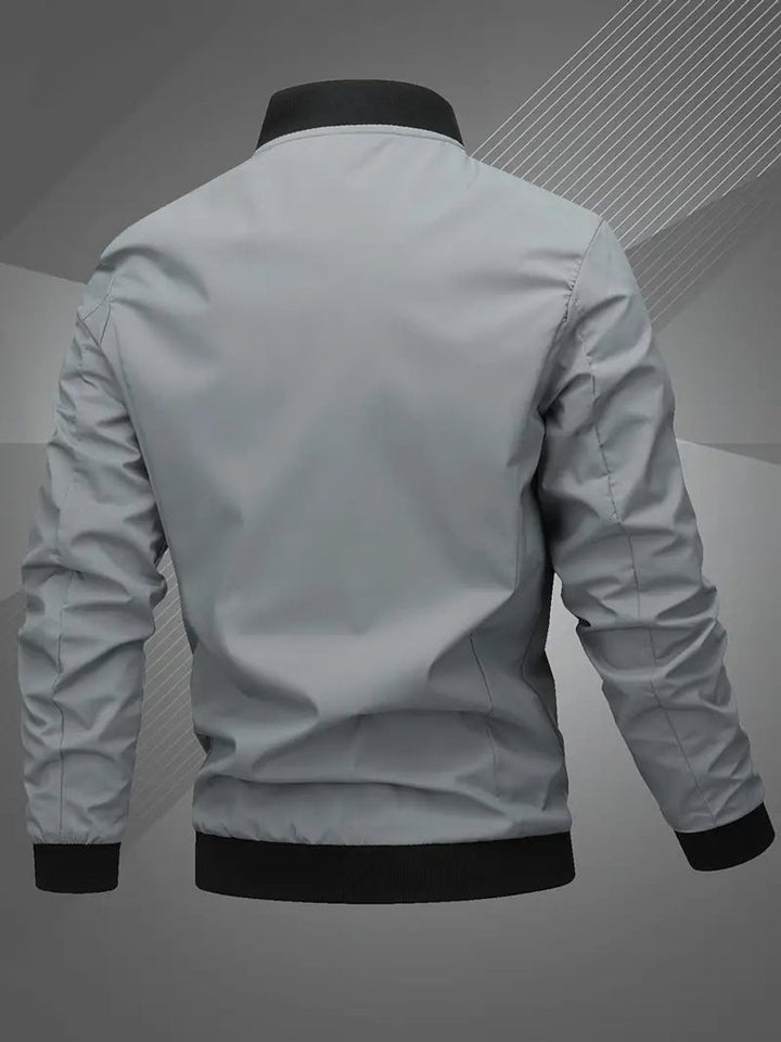 Men's Casual Zip-Up Polyester Bomber Jacket Baseball Collar - Space Gray
