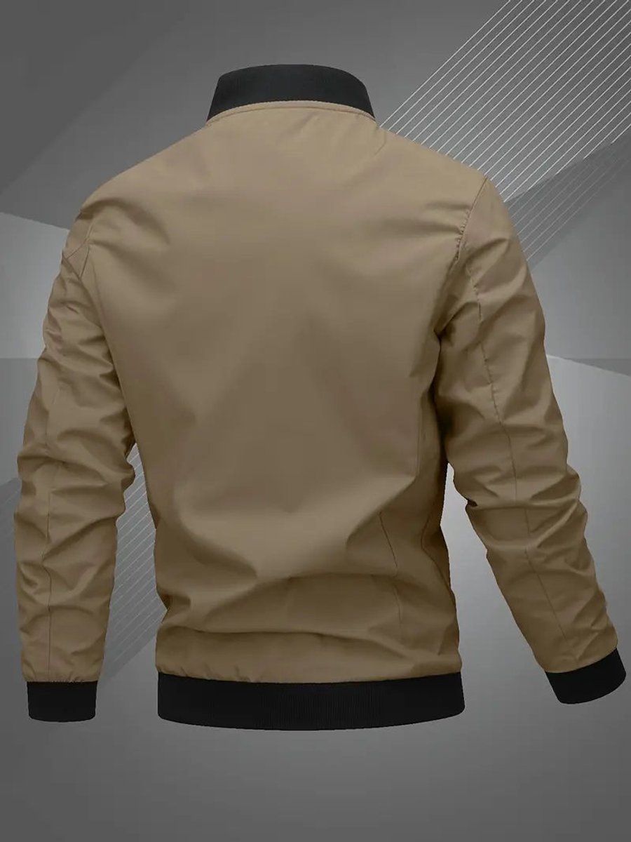 Men's Casual Zip-Up Polyester Bomber Jacket Baseball Collar