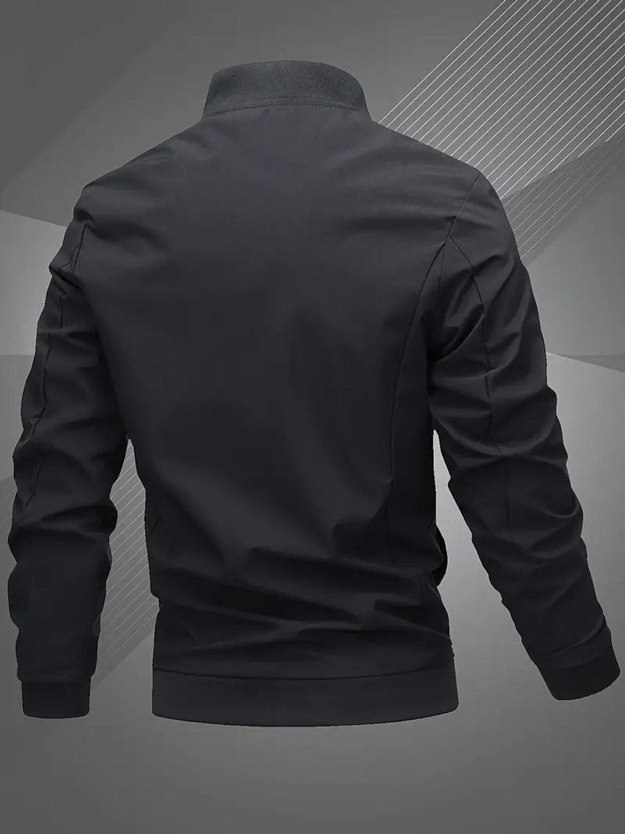 Men's Casual Zip-Up Polyester Bomber Jacket Baseball Collar