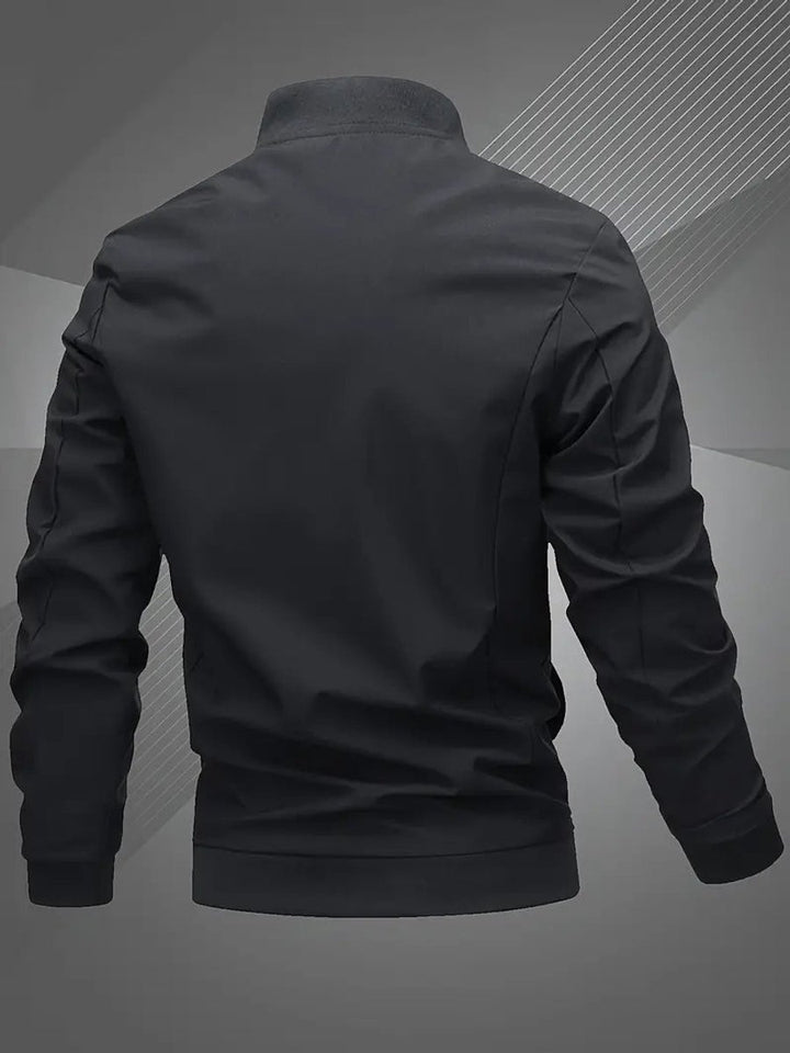 Men's Casual Zip-Up Polyester Bomber Jacket Baseball Collar