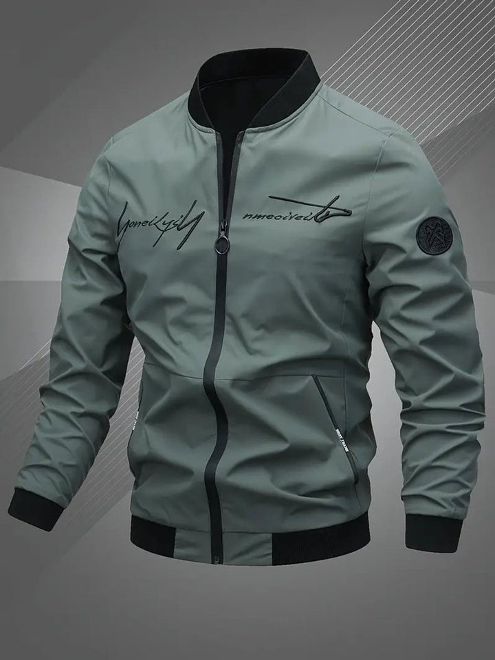 Men's Casual Zip-Up Polyester Bomber Jacket Baseball Collar