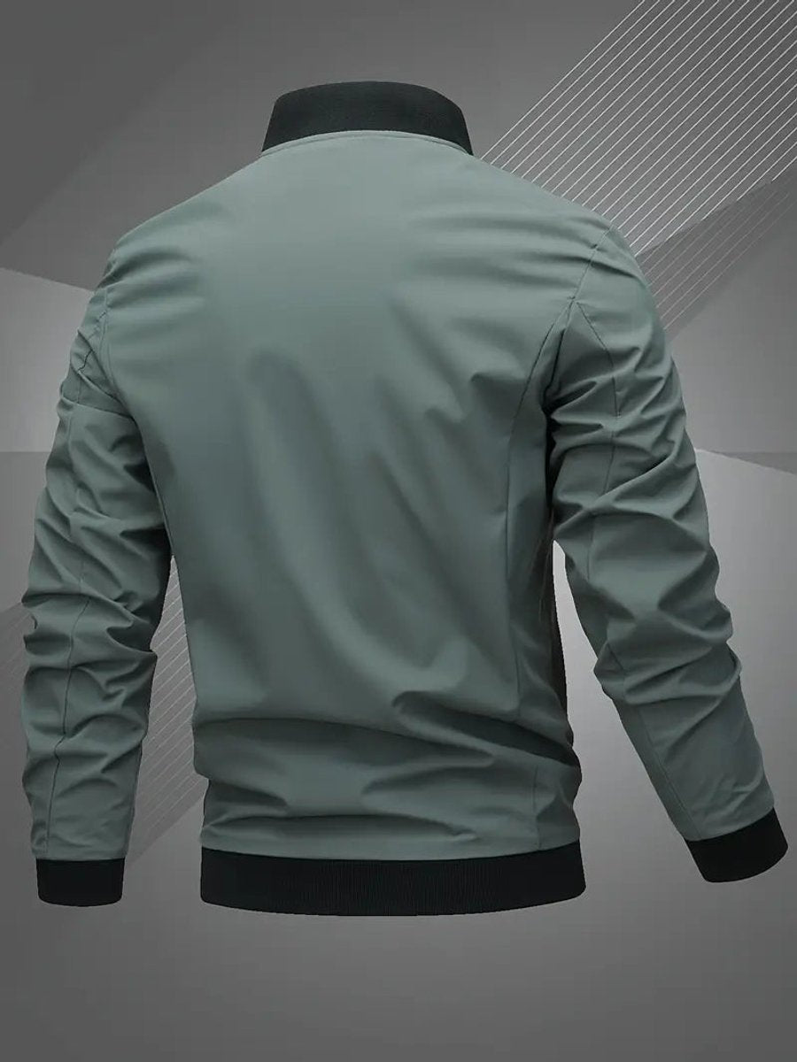 Men's Casual Zip-Up Polyester Bomber Jacket Baseball Collar
