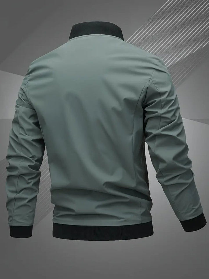 Men's Casual Zip-Up Polyester Bomber Jacket Baseball Collar
