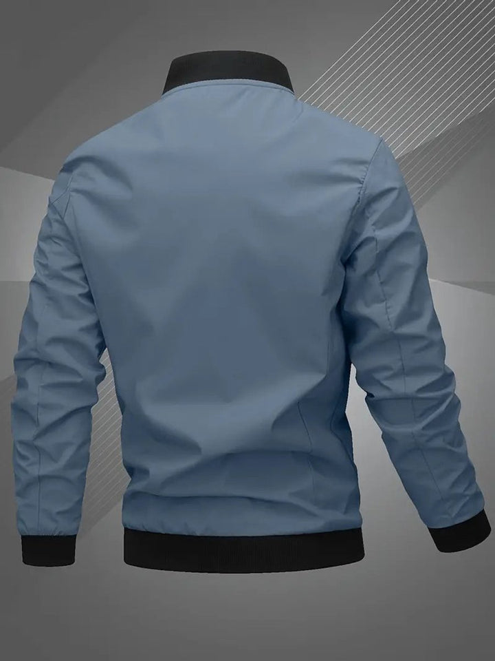 Men's Casual Zip-Up Polyester Bomber Jacket Baseball Collar