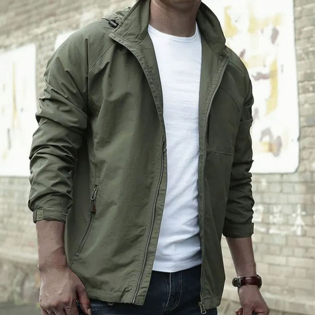 Men's Casual Zip-Up Urban Street Jacket Long Sleeve - Green