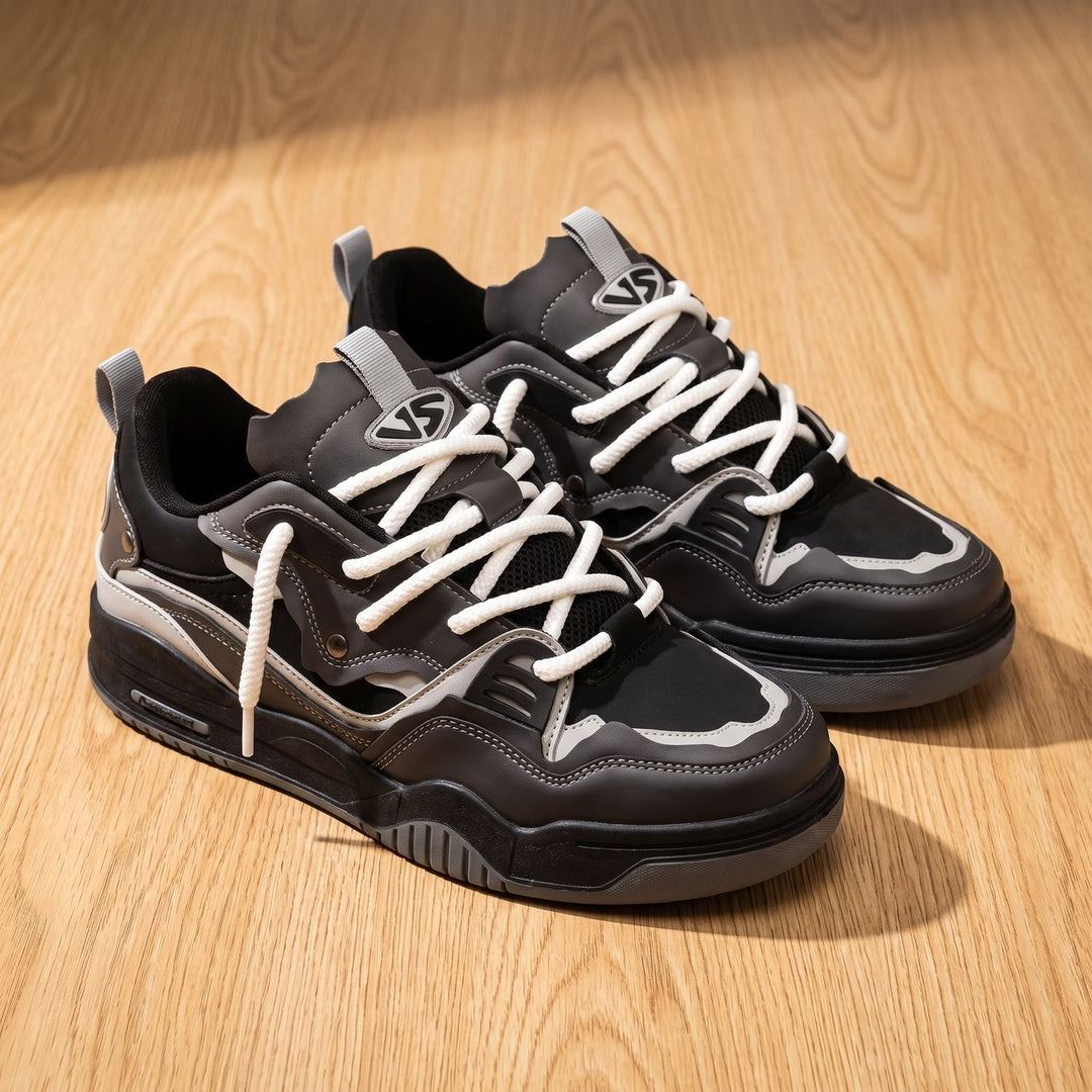 Men's Chunky Low-Top Lace-Up Casual Sneakers - Black
