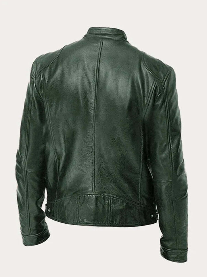 Men's Classic Biker-Style Zip-Up Leather Jacket