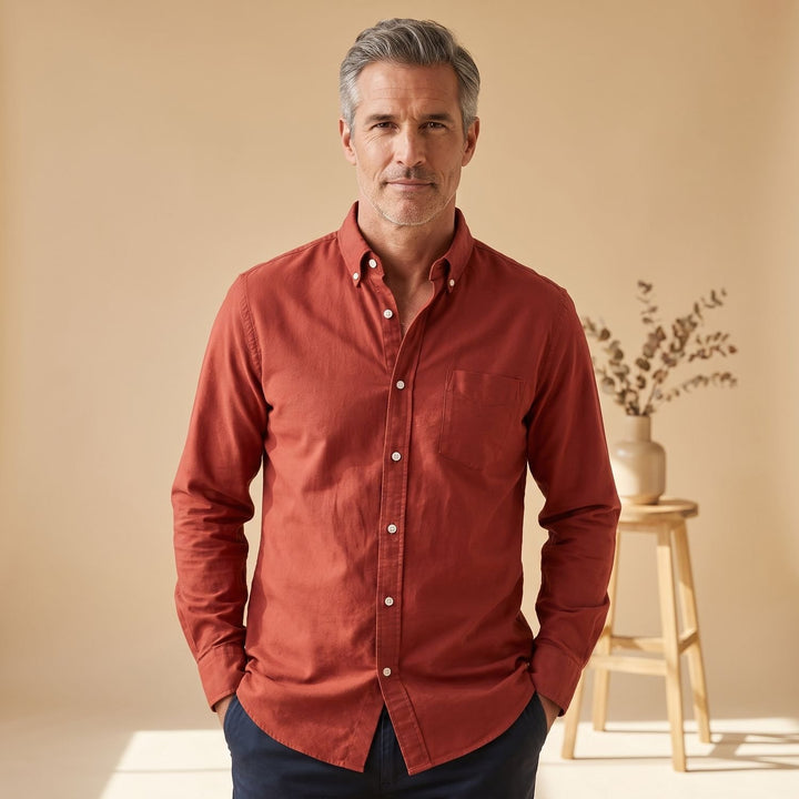 Men's Classic Button-Down Long-Sleeve Oxford Shirt - Red