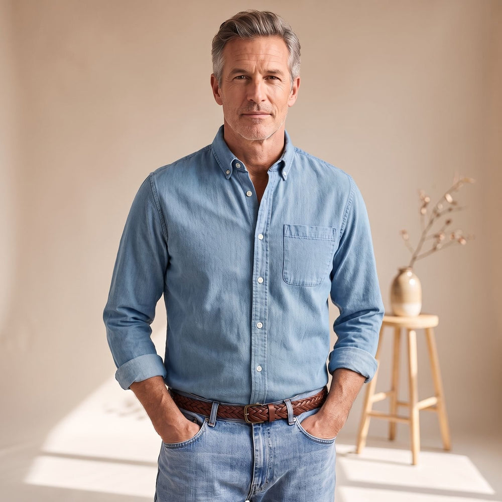 Men's Classic Button-Down Long-Sleeve Oxford Shirt - Sky Blue