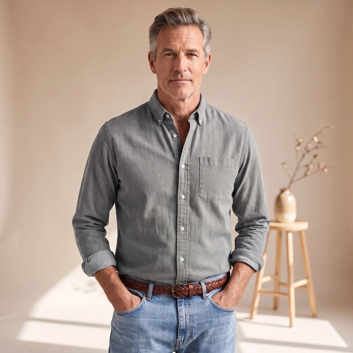 Men's Classic Button-Down Long-Sleeve Oxford Shirt - Gray