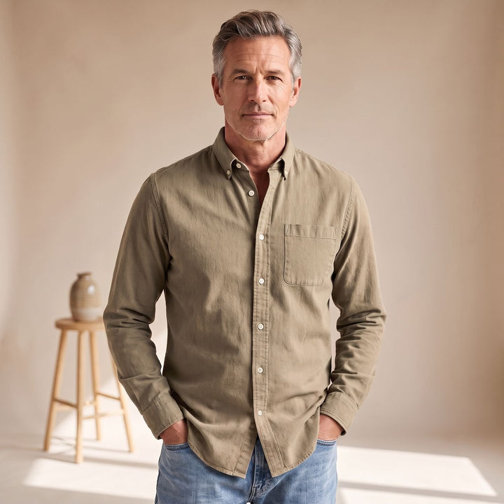Men's Classic Button-Down Long-Sleeve Oxford Shirt - Khaki