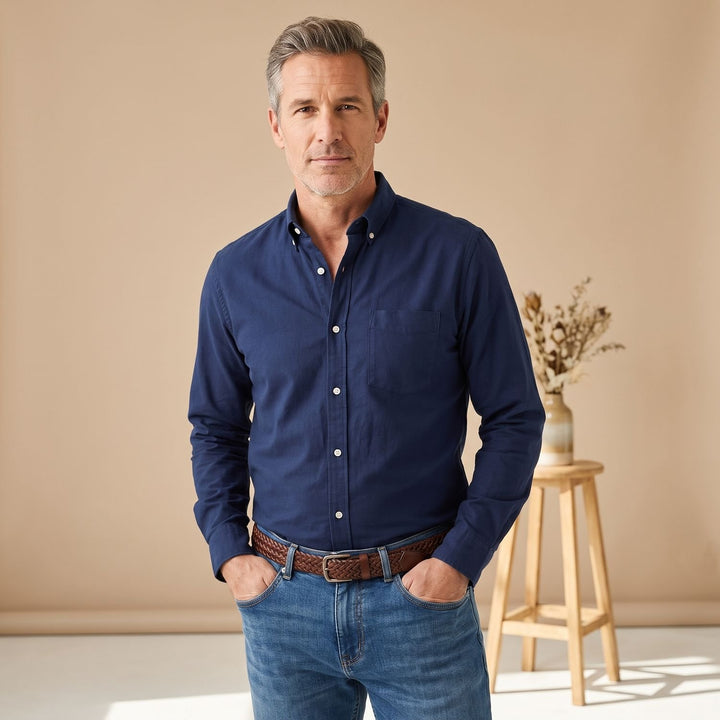 Men's Classic Button-Down Long-Sleeve Oxford Shirt - Navy Blue