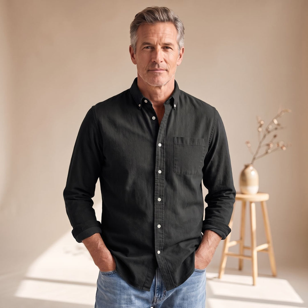Men's Classic Button-Down Long-Sleeve Oxford Shirt - Black