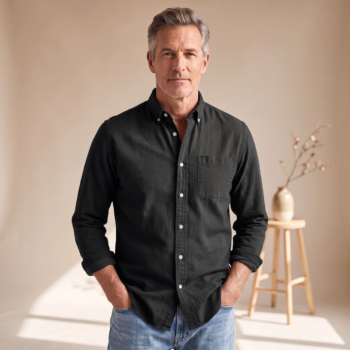 Men's Classic Button-Down Long-Sleeve Oxford Shirt - Black