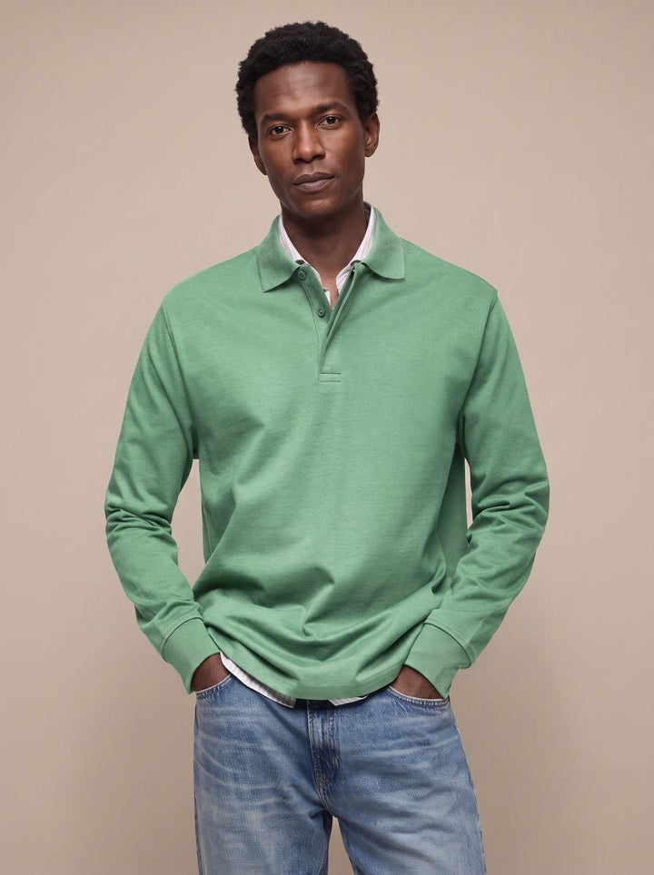 Men's Classic Long-Sleeve Cotton Polo Shirt - Green
