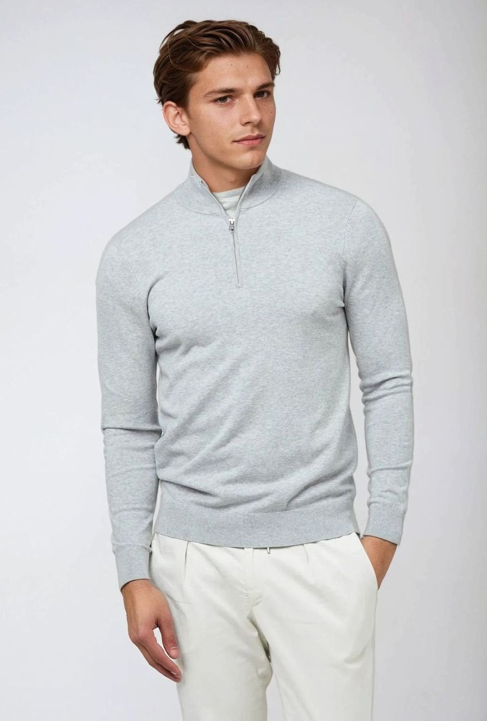 Men's Classic Quarter-Zip Knit Sweater - Gray