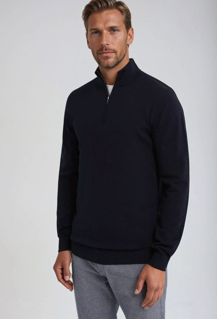 Men's Classic Quarter-Zip Knit Sweater - Navy