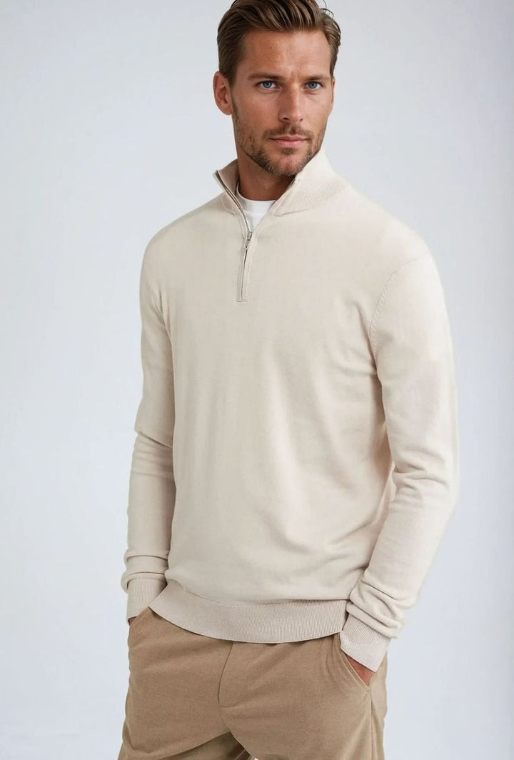 Men's Classic Quarter-Zip Knit Sweater - Beige