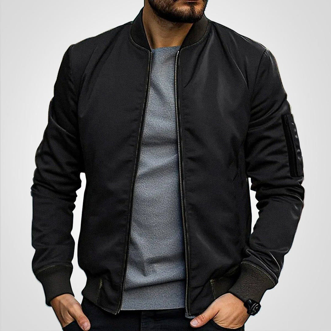 Men's Classic Slim-Fit Zip-Up Bomber Jacket - Black