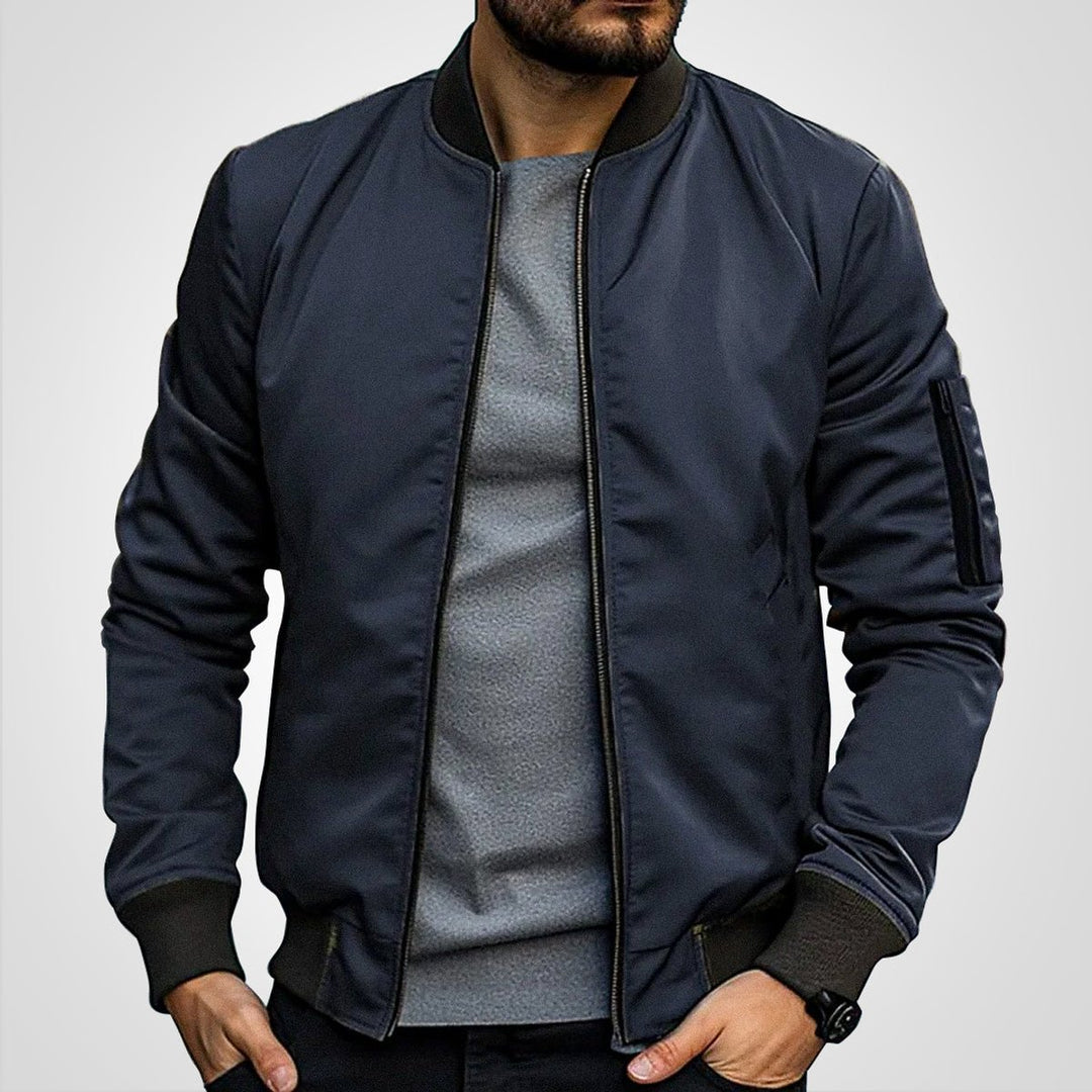 Men's Classic Slim-Fit Zip-Up Bomber Jacket - Dark Navy