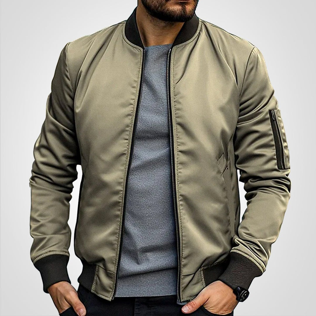 Men's Classic Slim-Fit Zip-Up Bomber Jacket - Khaki