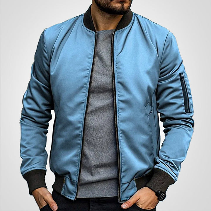 Men's Classic Slim-Fit Zip-Up Bomber Jacket - Blue