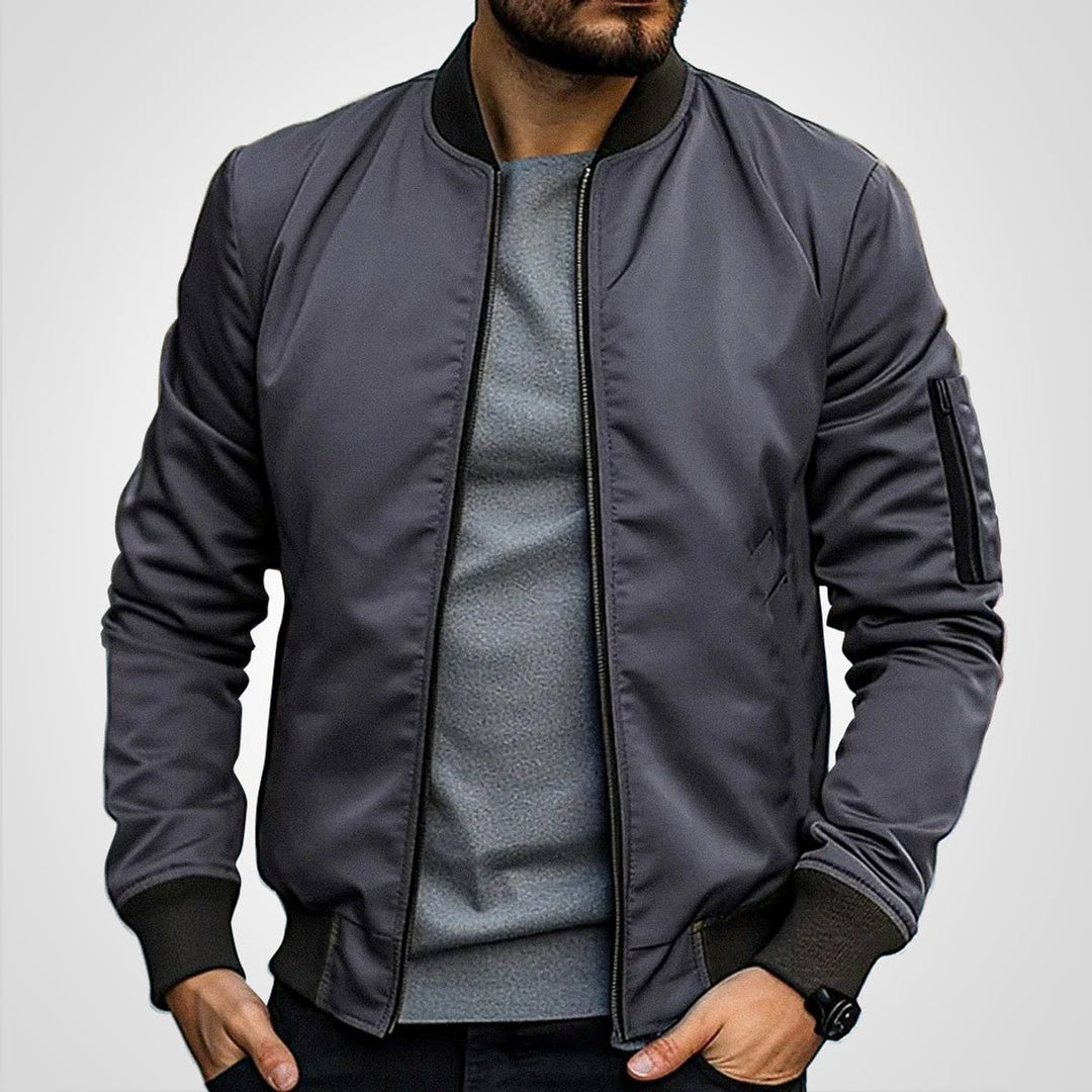 Men's Classic Slim-Fit Zip-Up Bomber Jacket - Dark Gray