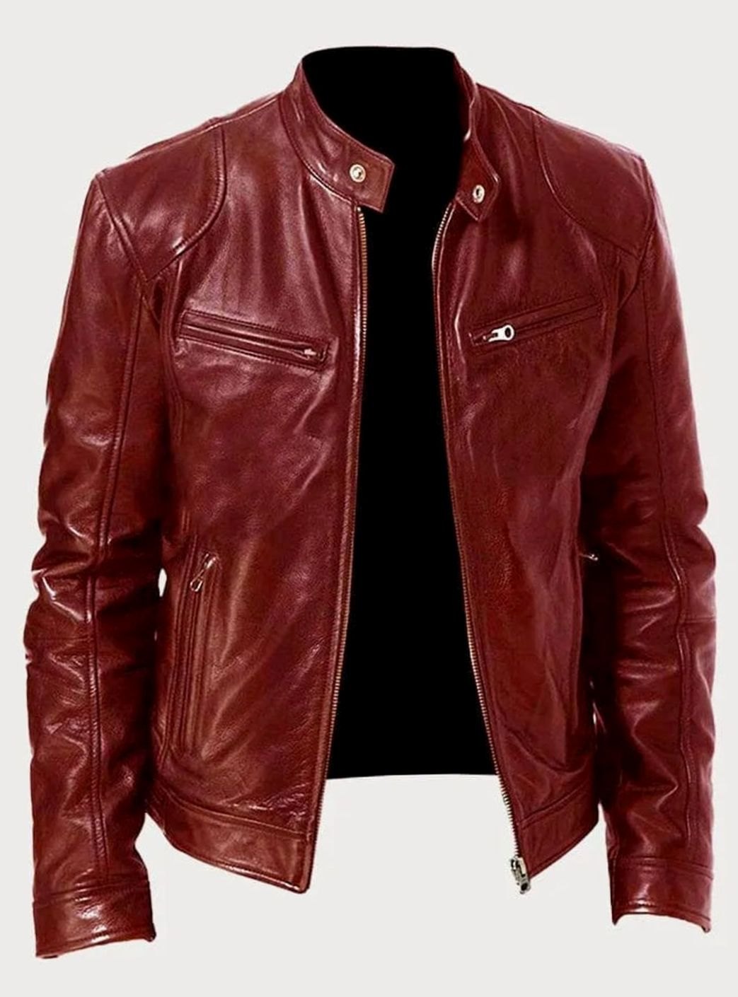 Men's Classic Slim-Fit Zip-Up Moto Style Jacket - Red