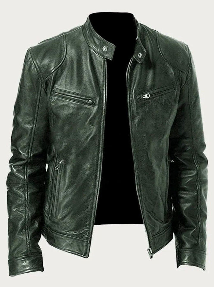 Men's Classic Slim-Fit Zip-Up Moto Style Jacket - Green