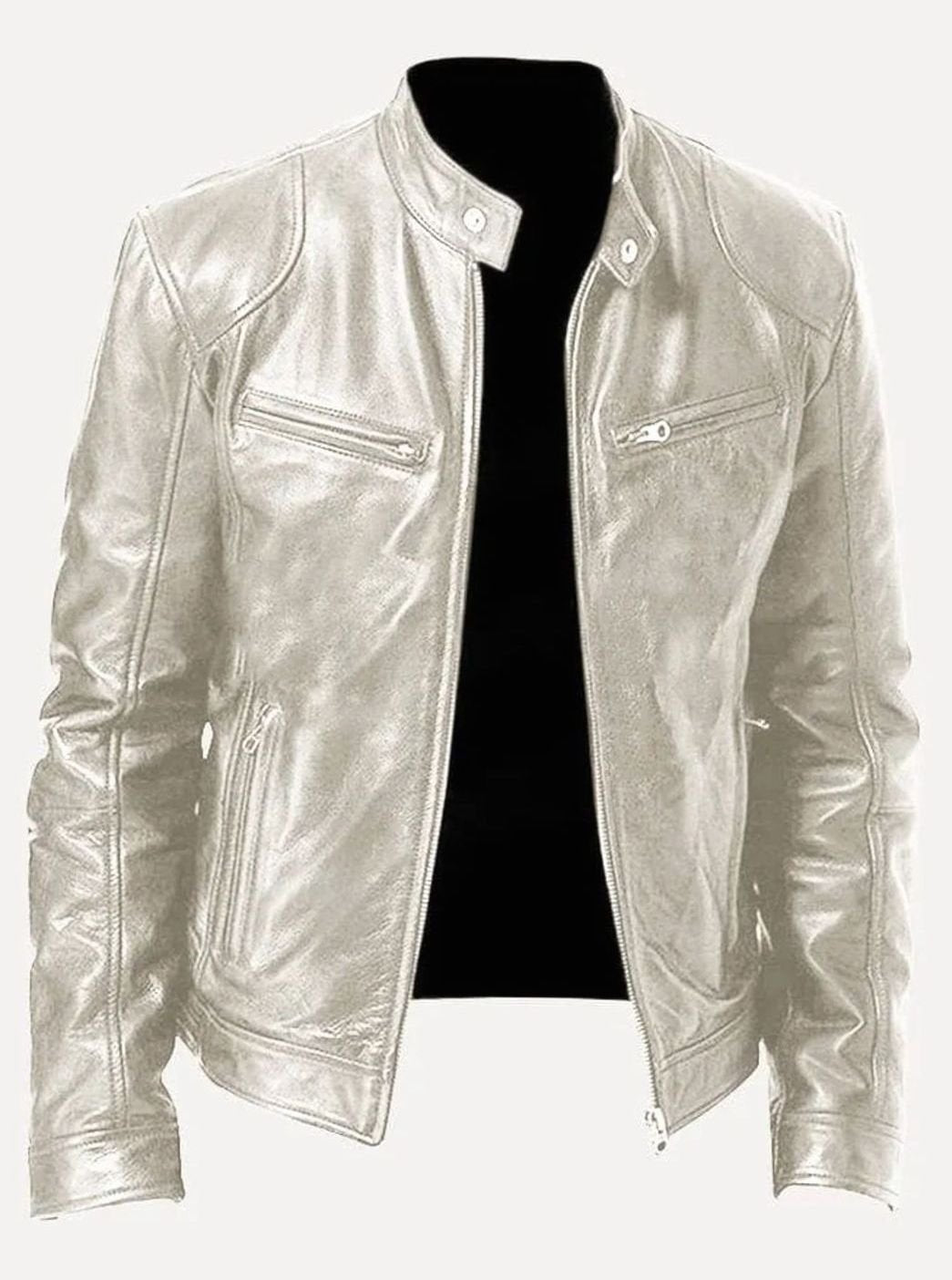 Men's Classic Slim-Fit Zip-Up Moto Style Jacket - Silver