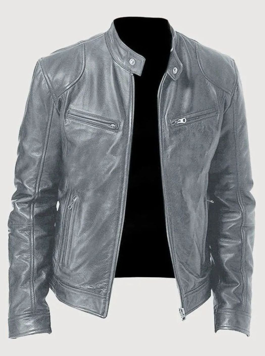 Men's Classic Slim-Fit Zip-Up Moto Style Jacket - Gray