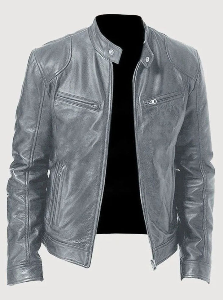 Men's Classic Slim-Fit Zip-Up Moto Style Jacket - Gray
