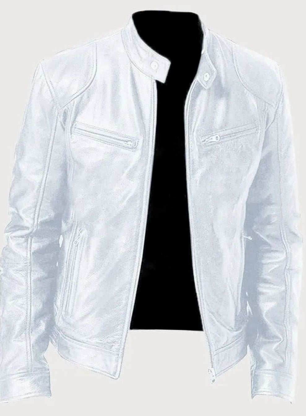 Men's Classic Slim-Fit Zip-Up Moto Style Jacket - White