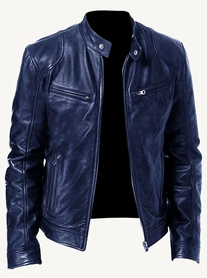 Men's Classic Slim-Fit Zip-Up Moto Style Jacket - Navy